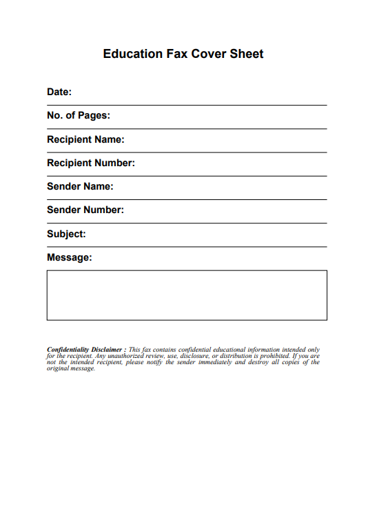 Education Fax Cover Sheet