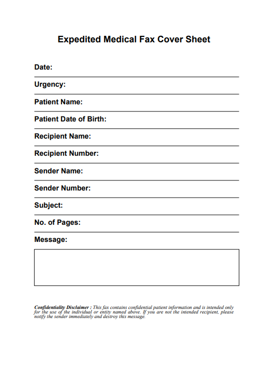 Expedited Medical Fax Cover Sheet
