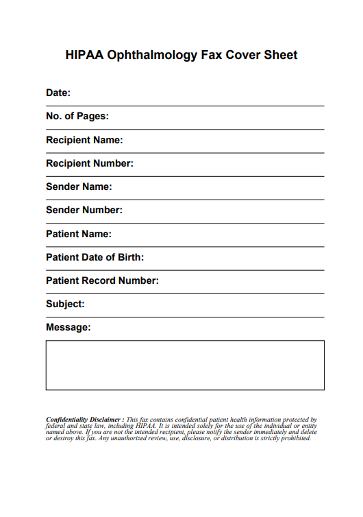 HIPAA Ophthalmology Fax Cover Sheet