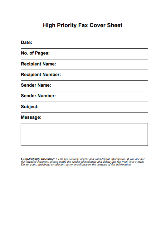 High Priority Fax Cover Sheet