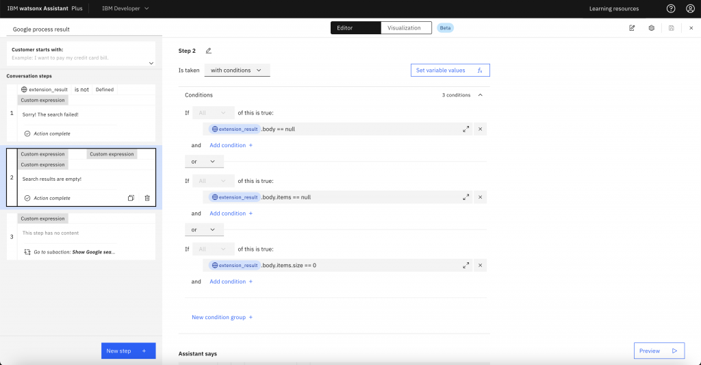 IBM Watson Assistant dashboard