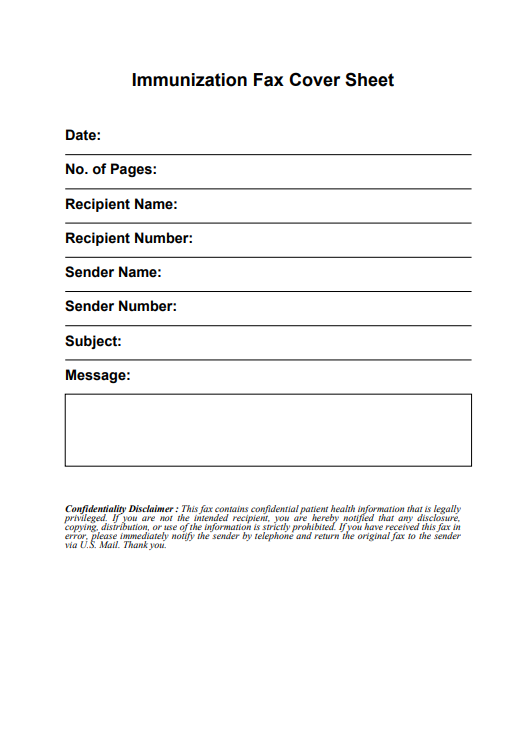 Immunization Fax Cover Sheet