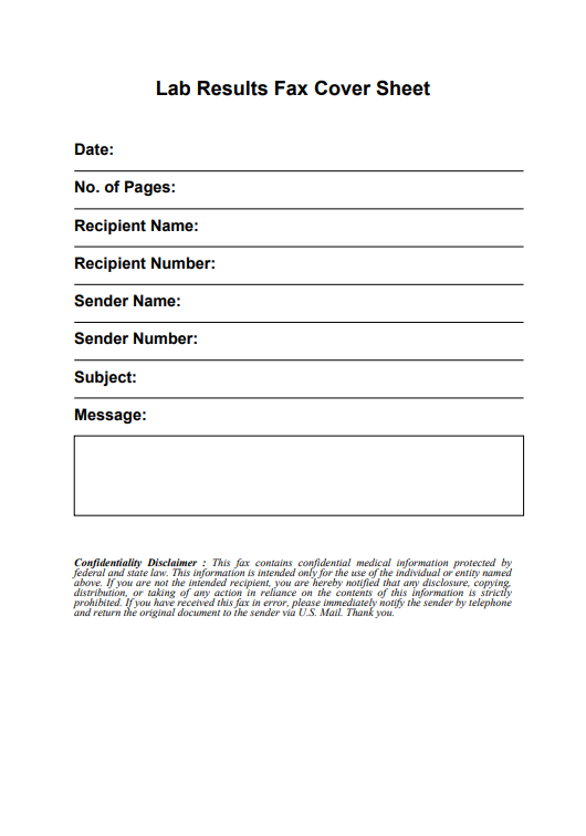 Lab Results Fax Cover Sheet