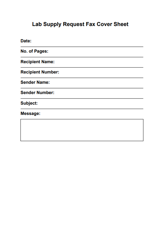 Lab Supply Request Fax Cover Sheet