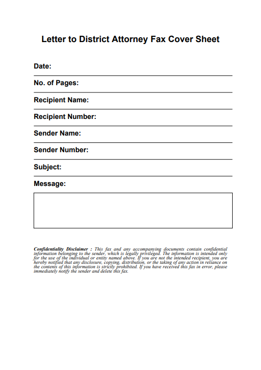 Letter To District Attorney Fax Cover Sheet