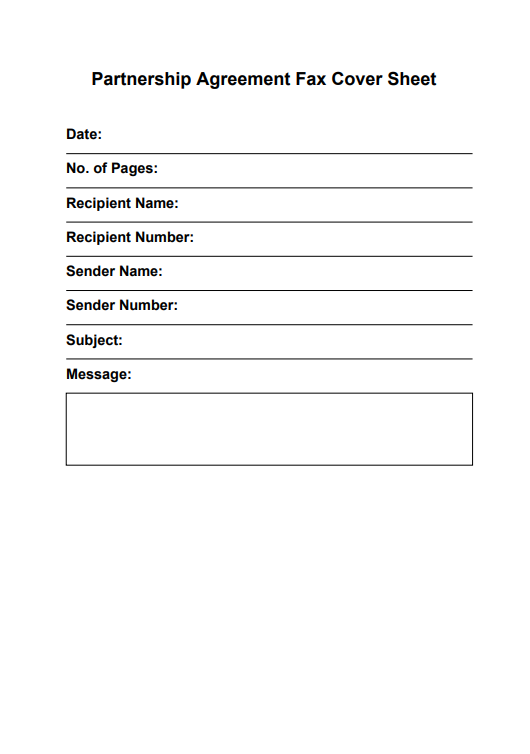 Partnership Agreement Fax Cover Sheet