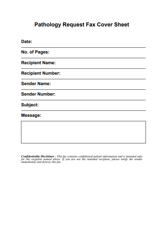 Pathology Request Fax Cover Sheet