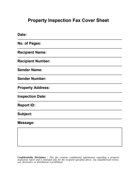 Property Inspection Fax Cover Sheet