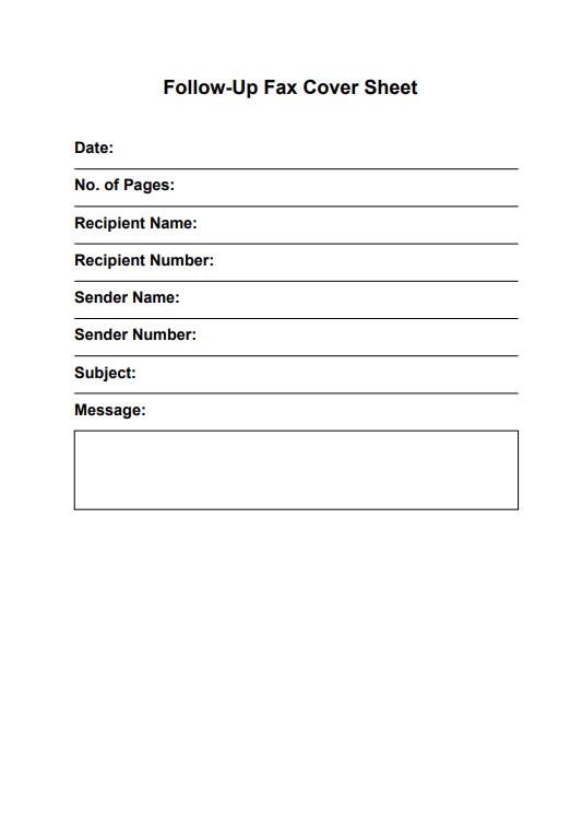 Follow-Up Fax Cover Sheet