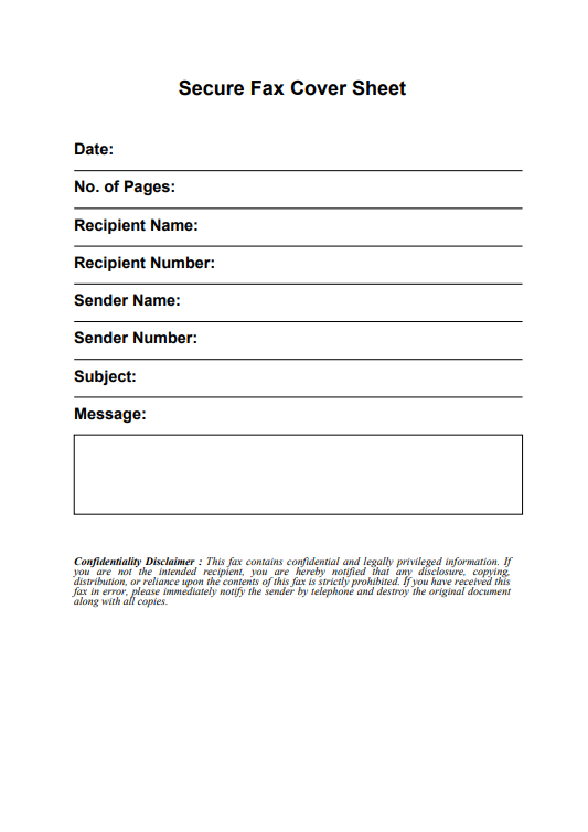 Secure Fax Cover Sheet