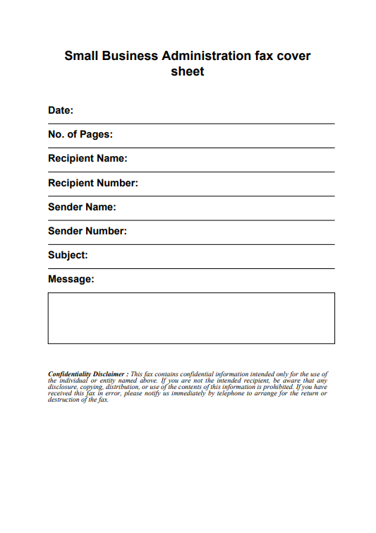 Small Business Administration Fax Cover Sheet