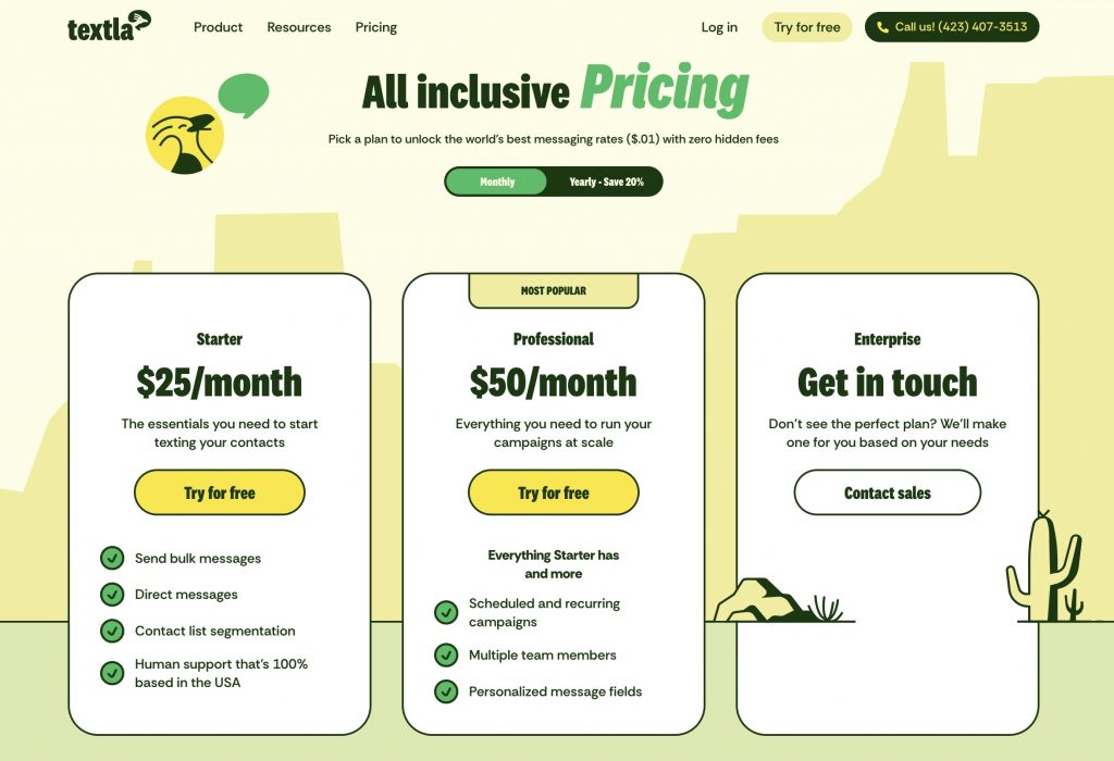 Textla Monthly Pricing Plans