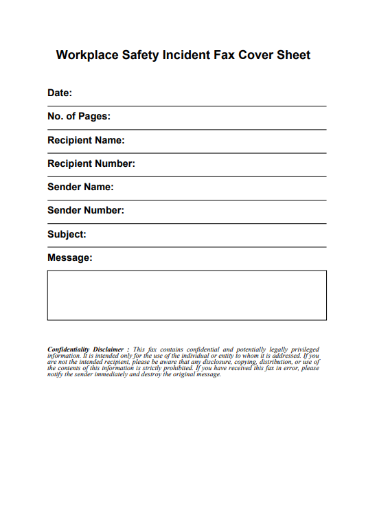 Workplace Safety Incident Fax Cover Sheet