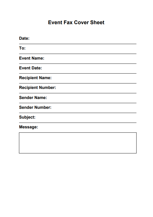 Event Fax Cover Sheet