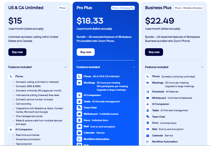 zoom phone pricing screenshot