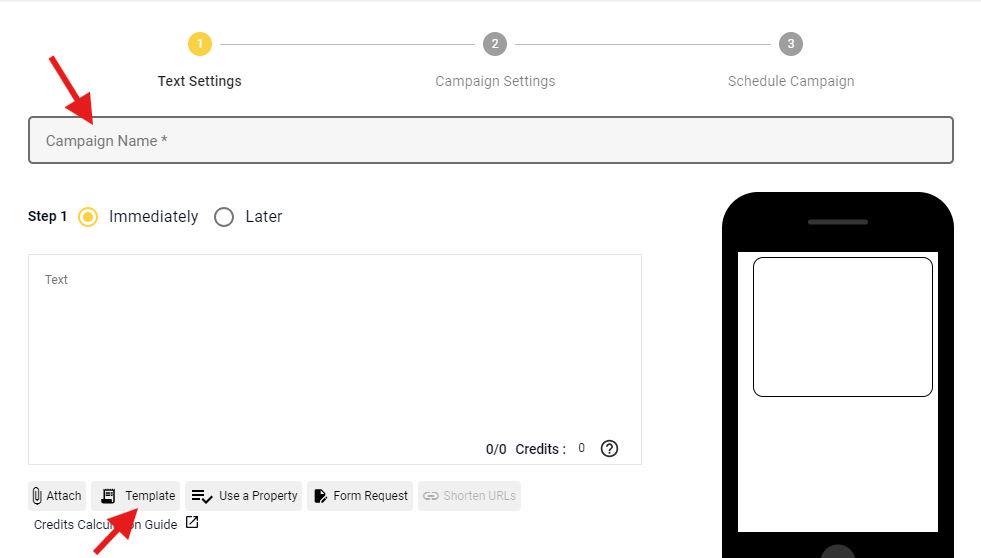 A new page will open. Enter the campaign name and select the template option at the bottom of the box.