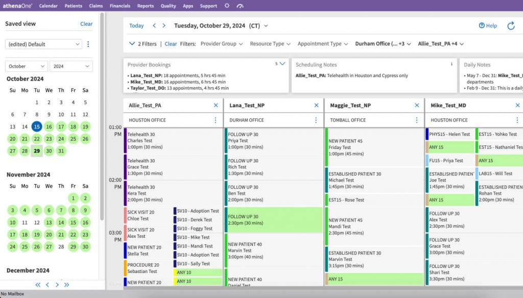 screenshot showing athenaone dashboard