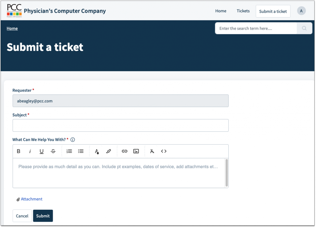 PCC (Physician’s Computer Company) dashboard