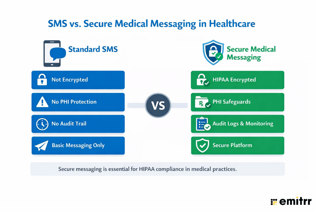 Comparison of SMS and HIPAA-compliant secure messaging for doctors