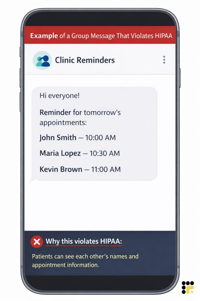 group message that violates HIPAA