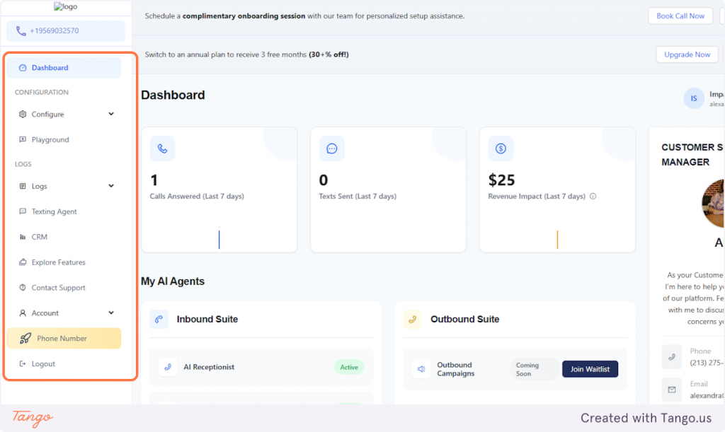 My AI Front Desk dashboard