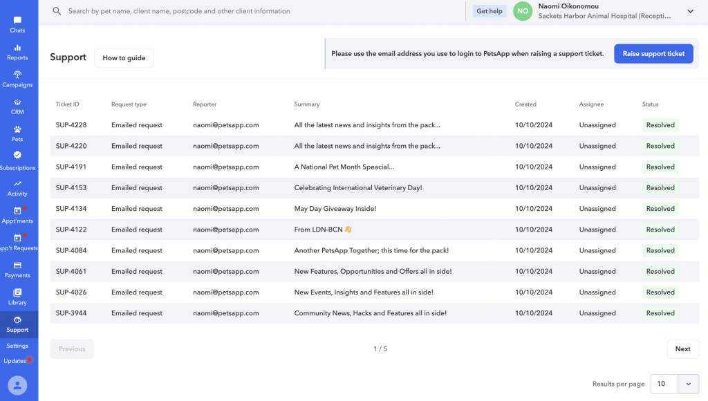 screenshot showing petsapp dashboard