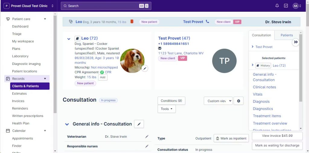 Provet Cloud dashboard