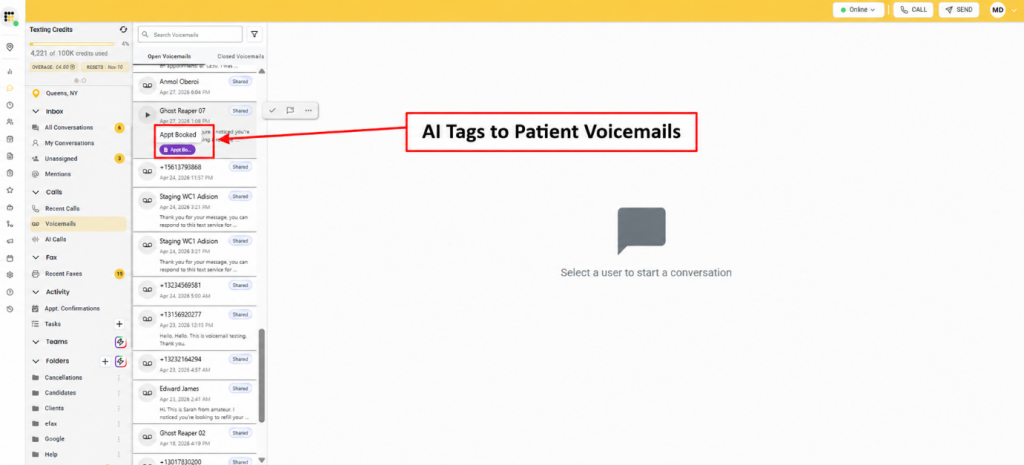 AI tags to patient voicemails