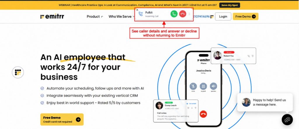 Answer an Incoming Call From Another Chrome Tab with Emitrr Chrome Extension