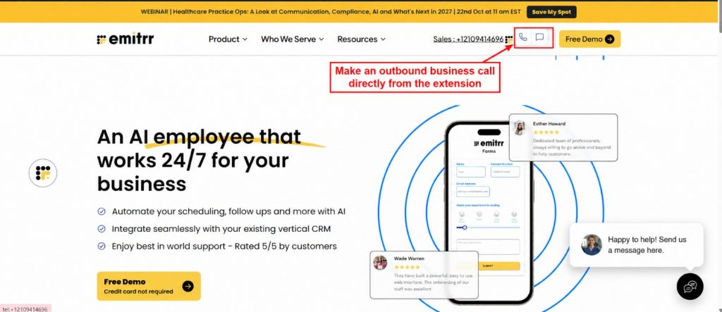 Make an Outbound Business Call From the Emitrr Chrome Extension
