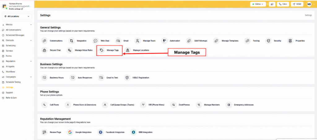 Manage AI Tags in Emitrr Dashboard