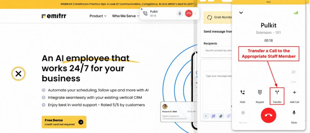 Transfer Call From the Emitrr Chrome Extension