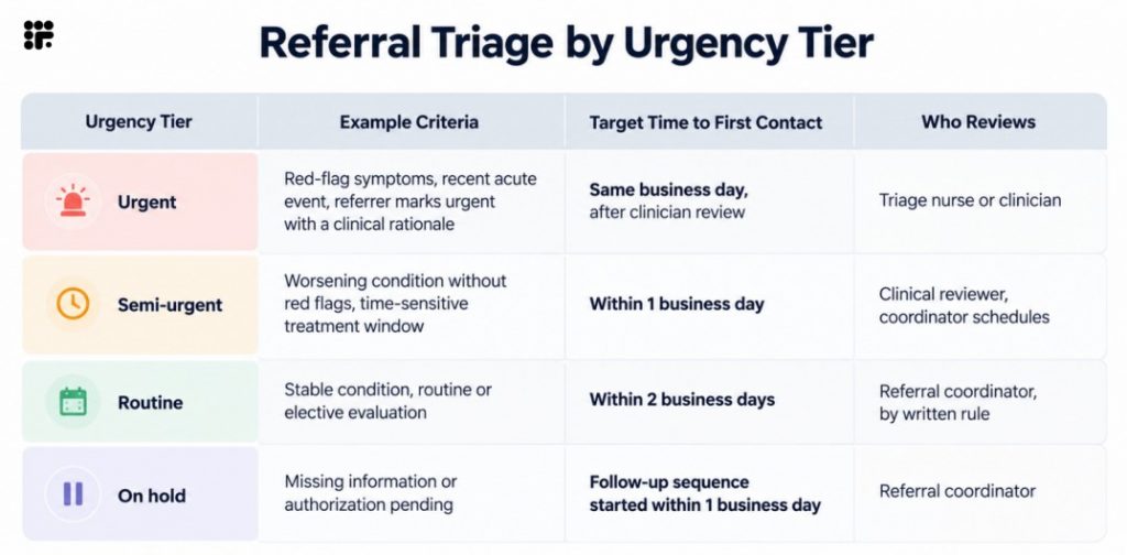 Referral triage by urgency tier